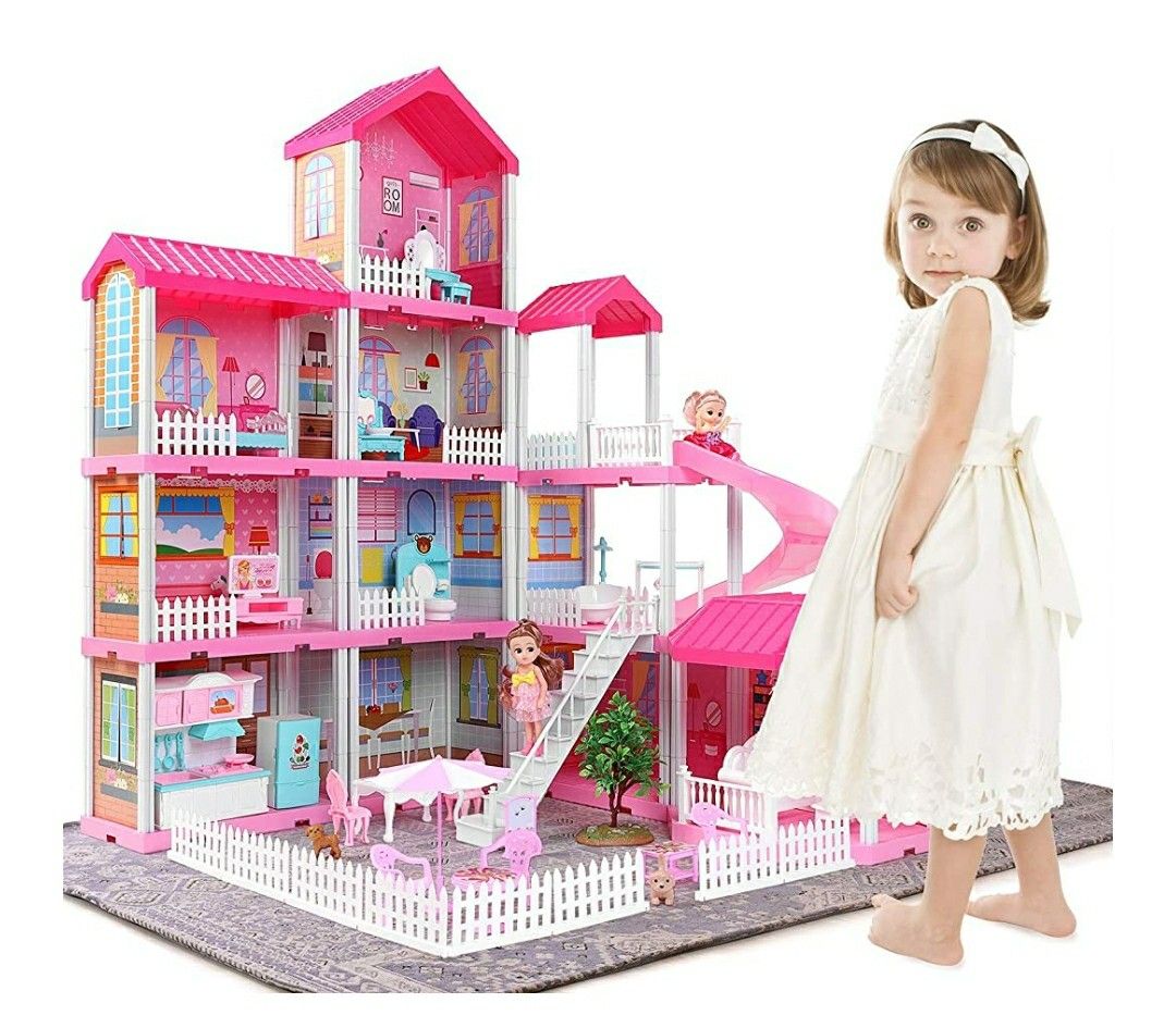 Temi Dollhouse Dreamhouse Toys Figure w/ Furniture, Accessories, Movable Slides, Pets and Dolls, Pretend Play Doll House (11 Rooms)