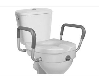 Portable toilet seat riser. Raise seat up ~5". Padded, expandable arms

