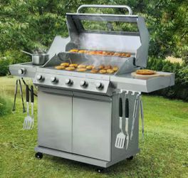 5-Burner Gas Grill With Infrared Side Burner, Visible Upper Cover, Bilateral Stainless Steel Side Sh
