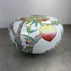Antique Chinese Porcelain Hand Painted Covered Bowl Peach Fruit Qing Style