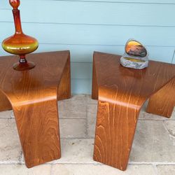 Mid Century Modern Ekornes of Norway Scandinavian Postmodern Triangular Bentwood End Tables