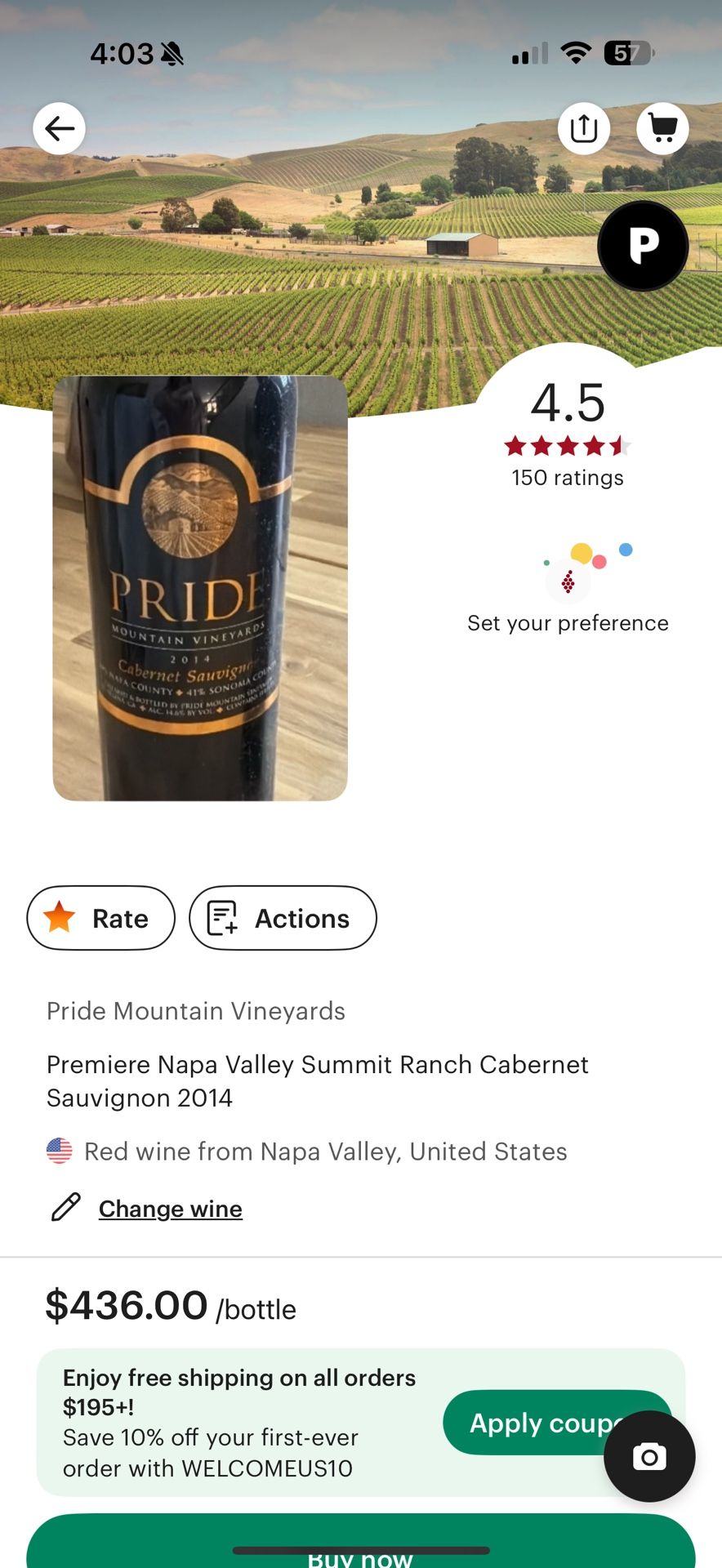 Pride 2014 Vintner Select Cabernet Sauvignon