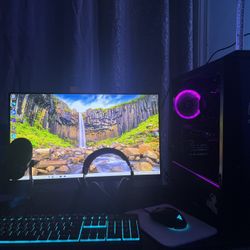 Pc,mic,headphones,mouse,keyboard And Light