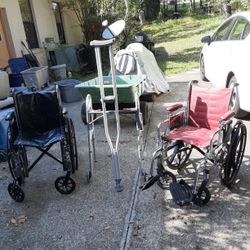 2 Wheel Chairs Very Nice, 1 Brand New Walker And 1 Set Of Crutches