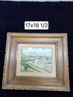 Framed Rural Landscape Oil Painting