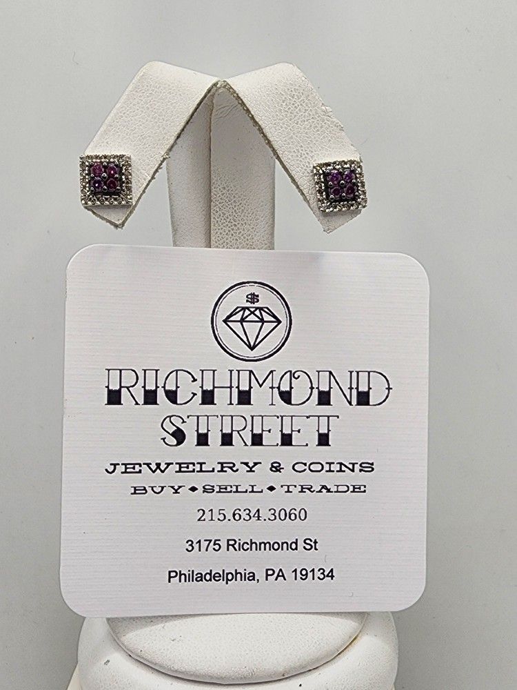 10k white gold 0.50ctw purple and white diamond earrings