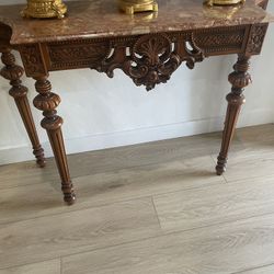 Side Table Antique Marble Wooden 