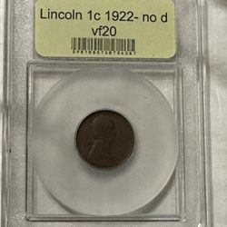 1922 No, D Lincoln 1cent Vf20