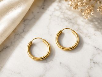 Gold 18 k Tube Hoop Earrings