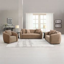 Sofa And Loveseat Brown Chenille, Solid Wood Frame, Others. Accent Pillows Included. Tight seat And Back Cushion, Pocket Coil Seating. New Especial 