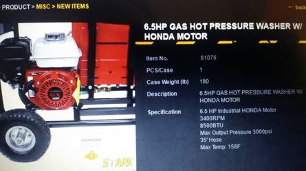 6.5 HO GAS HOT PRESSURE WASHER w/HONDA MOTOR