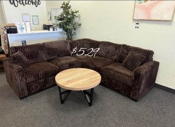 Sectional Sofa With Ottoman Fur-Like Jumbo Corduroy  black  or dark brown