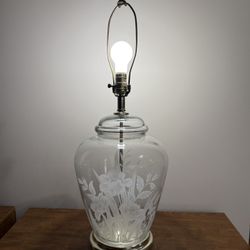 Vintage Etched Glass Floral Table Lamp Cottage / French Country Decor Traditional Accent lighting