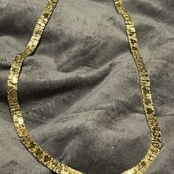 Gold  Tone Serpentine Chain Necklace  With “ I Love You” Embossed In It. 30” Long & 1/4” Width 