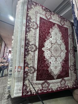 Red burgundy 8x10 large living room Persian silk pile design area rug