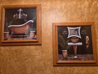Framed Leopard Print Bathroom Art Prints Set of 2