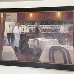 Wood Framed Formal Restaurant Scene Canvas Print