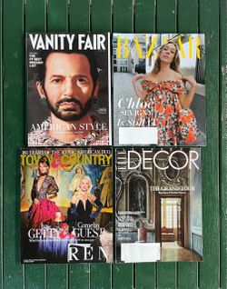 4 Brand new 2026 fashion magazines: Vanity Fair, Bazaar, Elle Decor, Town & Country