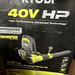 RYOBI 40V HP Brushless Whisper Series 180 MPH 850 CFM Cordless Battery Backpack Leaf Blower with 8.0 Ah Battery and Charger