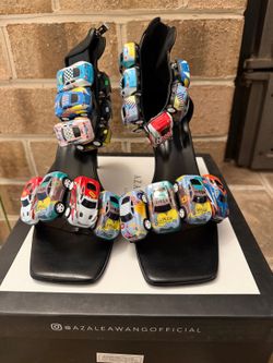 Azalea Wang Toy Race Car Stiletto Sandals Black US 10 NEW IN BOX