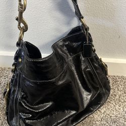 COACH Vintage Black Glossy Leather Hobo Shoulder Bag