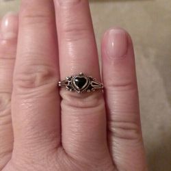 Silver Black Onyx Heart Ring