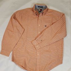 Tommy Hilfiger Men's Orange Checkered Shirt Size M