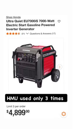 Shop Honda Ultra Quiet EU7000iS 7000-Watt O Electric Start Gasoline Powered Inverter Generator