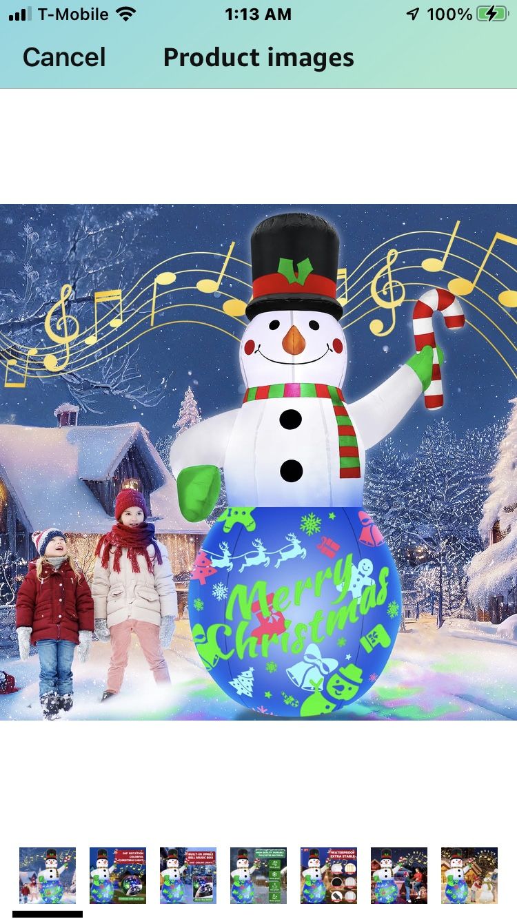 7ft Christmas Inflatable Decorations Snowman Blow Up Snowman Christmas Yard Decoration & Built in Colorful Rotating LED Lights and Music Box