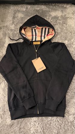 Burberry Black Zip-Up Hoodie with Nova Check Lining