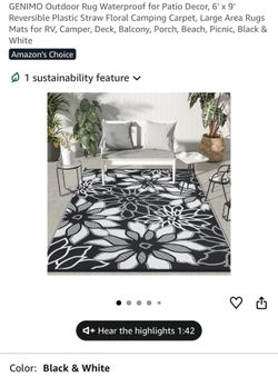 Outdoor Patio Rug, reversible Area Rug , Patio & Garden Decor