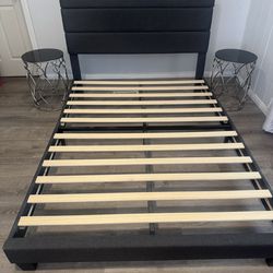 Queen bed frame with side tables