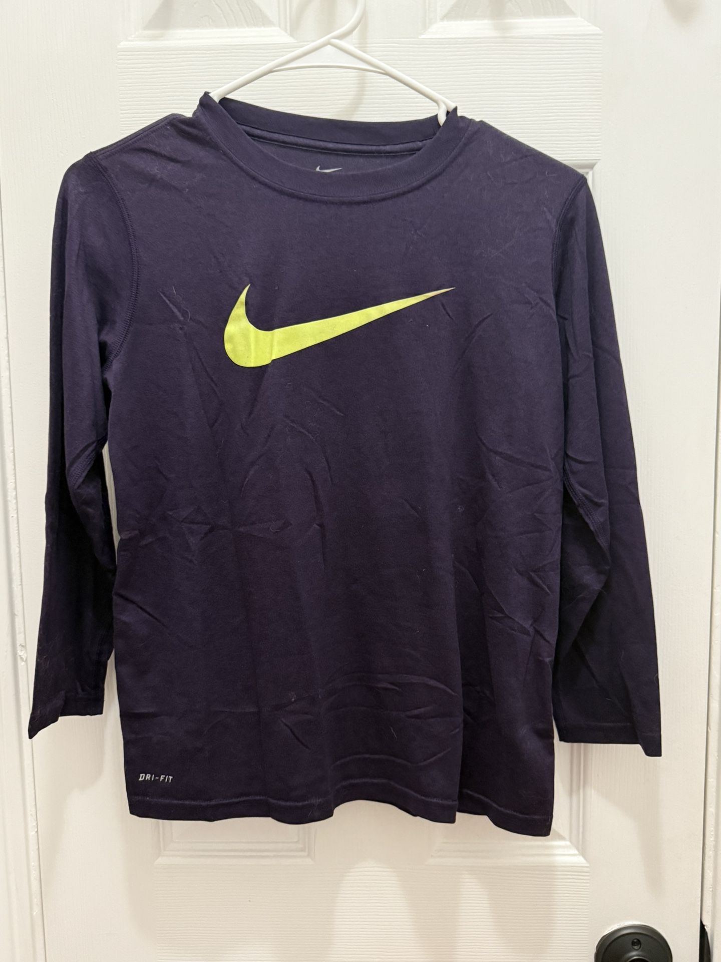 Nike Long Sleeve Shirt Boys Youth Medium Purple Neon Swoosh Logo