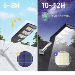 300W Solar Street Lights Outdoor Waterproof, 6500K 30000LM Outdoor LED Street Light Dusk to Dawn, LED Wide Angle Lamp with Motion Sensor and Remote Co