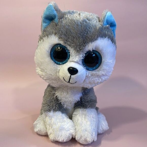 Ty Original Beanie Boos Slush the White and Grey Husky Dog 11” tall Excellent …