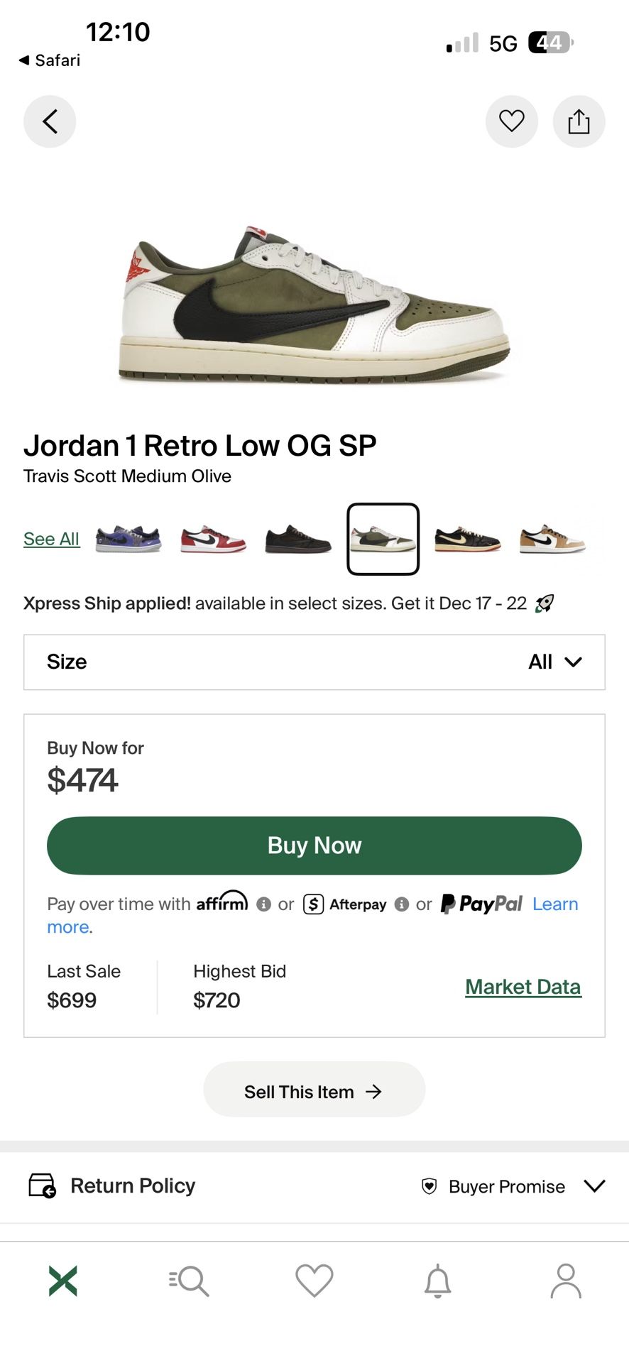 Travis Scott 1 Low OG - Size 10.5