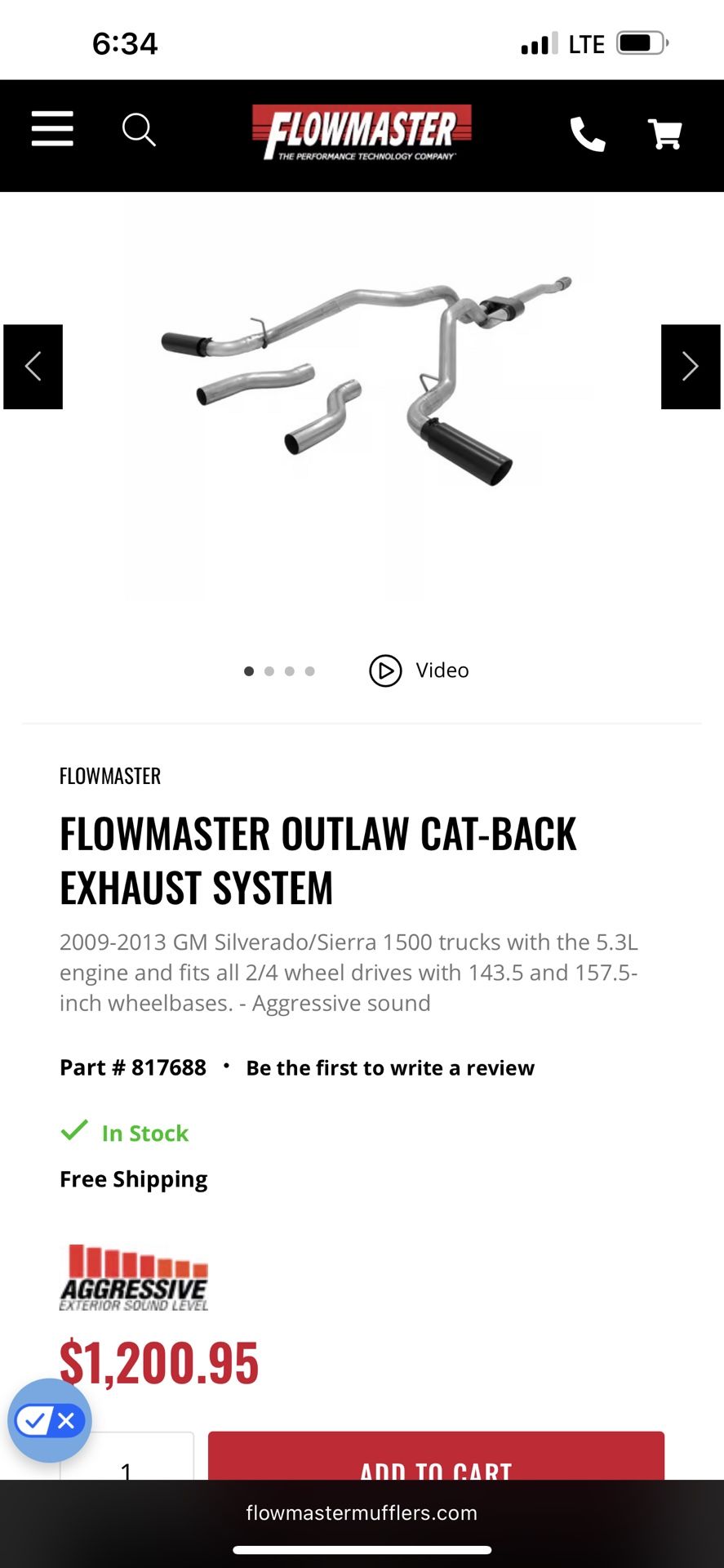 Flowmaster Outlaw Cat-Back Exhaust For 09-13 GM Sierra/Silverado 1500 Extended/Crew Cab