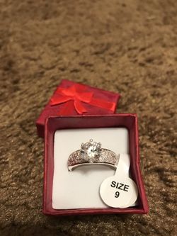 Men women's 925 sterling silver cubic zirconia lovers couple wedding ring set / size 9