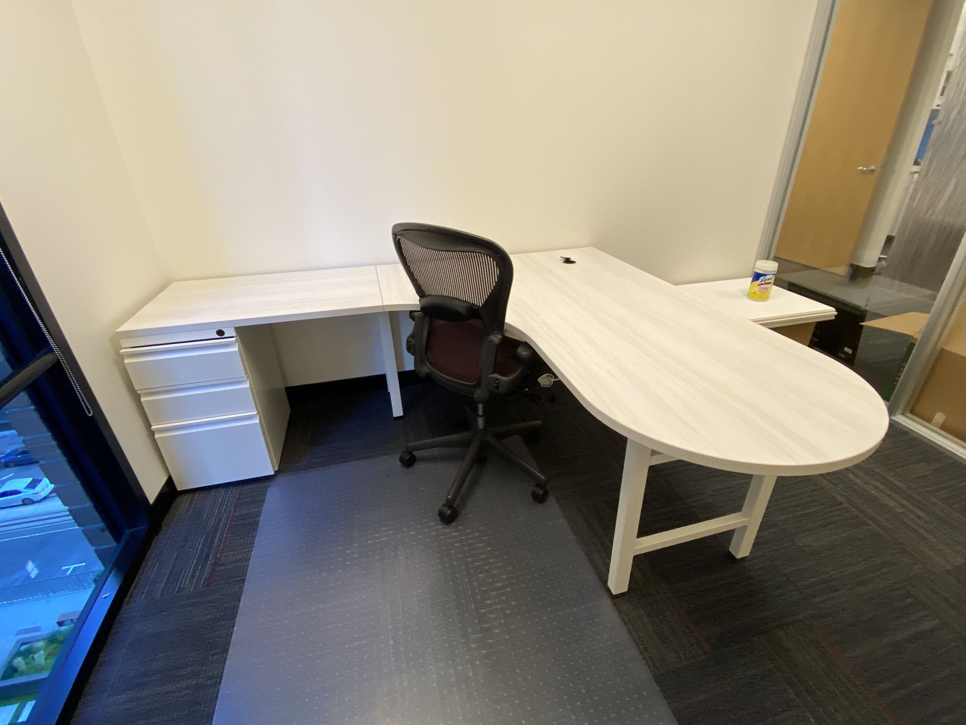 Large, L-Shape desk, With Small File Cabinet (2 Available)