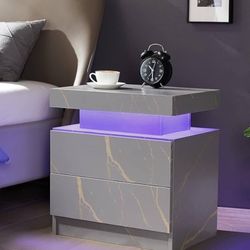 Nightstand LED Nightstand with 2 Drawers, Bedside Table with Drawers for Bedroom. new in box