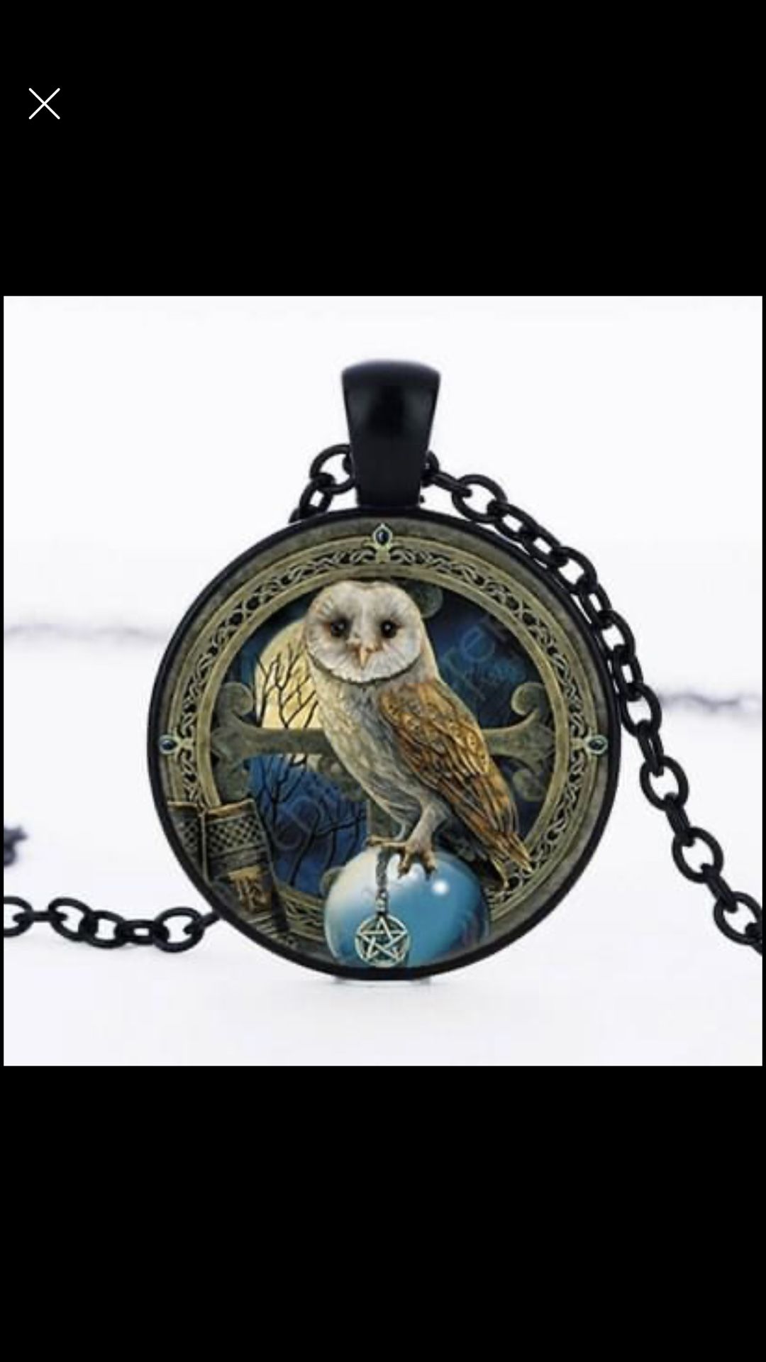 *SALE* Vintage Style Celtic Owl Cabochon Black Pendant Necklace *See My Other 800 Items*