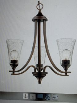 RUBBED BRONZE CHANDELIER. 3-LIGHTS 4 DINING/LIVING ROOMS, ENTRYWAY.
