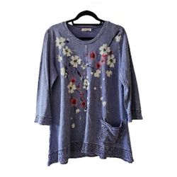 Jess & Jane Blue Floral Tunic Top – Size Large – Boho Style – Made in USA