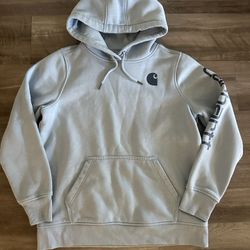 Carhartt Hoodie Spellout Sweatshirt Blue Relaxed Fit Jacket - Size Large!!