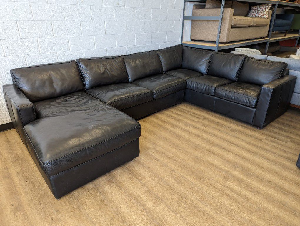 Free Delivery! Black Leather Arhaus Sectional With Pullout Bed. 
