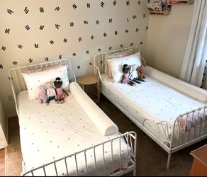 Kids IKEA Minnen Rot Iron Bed Frames w/ Wooden Slats