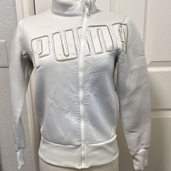 PUMA Water Repellent White and Gold Logo Jacket