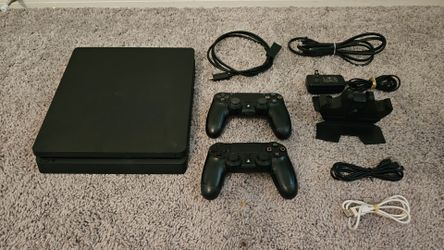 PS4 Slim 1TB Bundle — 2 Controllers + Charging Dock
