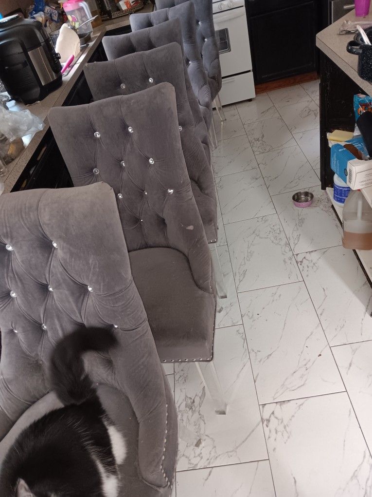 6 Acrylic Legs, Crystal Tufted Chairs