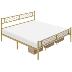 Platform Bed Frame with Arrow Design Headboard, 13 Inches Metal Mattress Foundation for Storage, No Box Spring Needed, Easy Assembly, Modern